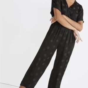 Madewell Smocked Polka Dot Black Jumpsuit